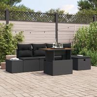 conjunto de sofa de jardin de 6 piezas con cojines negro de poliratan v4991 unico  negro