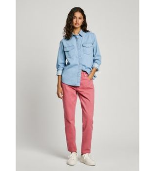 Pepe Jeans para mujer. PL304894PG5 Camisa regular azul (XL), Casual, Algodón, Manga larga, Sostenible