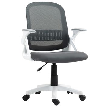 HOMCOM Silla de malla transpirable, sillón giratorio ergonómico con reposabrazos abatibles y soporte lumbar, Gris   Aosom España