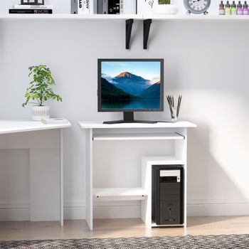 Escritorio Compacto Para Ordenador, Blanco, 80 X 45 X 75 Cm, Con Bandeja Extraíble