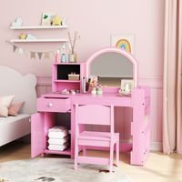 tocador maquillaje con taburete espejo con luces led rosa aiyaplay