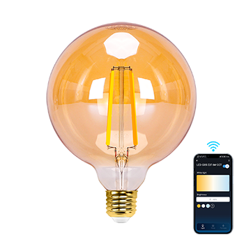 Aigostar Bombilla LED inteligente. Bombilla Alexa LED vintage, G125 Ámbar tipo globo, 6W, 806 LM, regulable cálida a fría 2700K a 6500K, casquillo E27. Compatible con Alexa y Google home