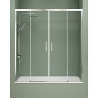 mampara banera frontal corredera 2 puertas - 2 fijos cromo  cristal de 6mm  antical  140-180cm  transparente - cromo brillo - transparente 145 cm adaptable 139-144cm