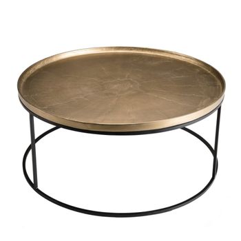 Mesa de centro redonda de aluminio dorado y patas de metal negro d88