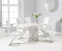 belle 160cm white marble dining table with hampstead dining chairs