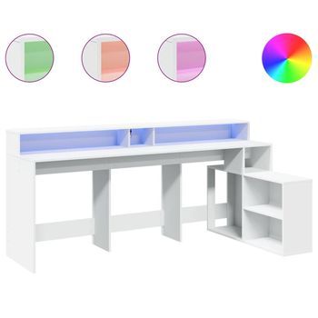 Mesa De Escritorio | Escritorio De Despacho | Escritorio Con Luz Led Madera Ingeniería Blanco 200x104x91 Cm