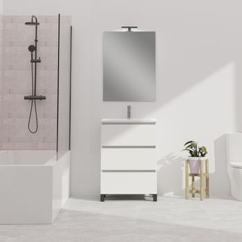 Conjunto De Baño Wink | 70 Cm Blanco | Tres Cajones | Lavabo Empotrado | Mueble Montado | No Incluye Espejo | Alday
