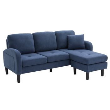 Sofá Esquinero Con Chaise Longue - Sofá De 3 Plazas - Algodón Y Lino - Diseño Modular - Azul