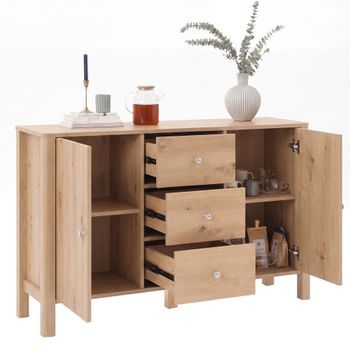 Aparador Con 3 Cajones Y 2 Puertas De Tablero De Partículas Welltin, 120 X 40 X 80 Cm – Efecto Roble