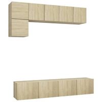 set 5 uds muebles tv  mueble de salon  armario tv madera ingenieria roble sonoma