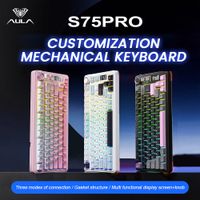 teclado mecanico para juegos aula s75 pro 75 intercambiable en caliente retroiluminado rgb teclas pbt de 4000mah teclado inalambrico con perilla de pantalla led