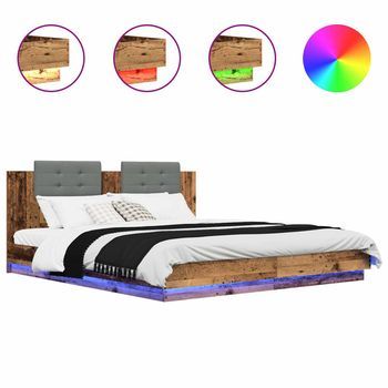 Estructura De Cama Con Cabecero Madera Envejecida 200 X 200 Cm Vidaxl