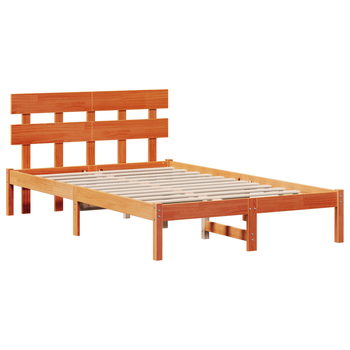 Cama Matrimonial | Cama Doble | Estructura De Cama Con Cabecera Marrón Encerado 120x200 Cm Madera Maciza De Pino Cfw30953