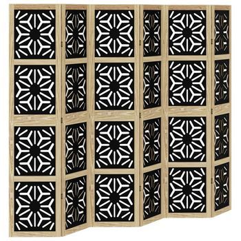 Biombo Separador 6 Paneles Madera Maciza Paulownia Marrón Negro Vidaxl