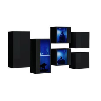 Conjunto De Muebles De Sala Switch Sbiv Diseño. Color Negro Brillante. Sistema Led Integrado.
