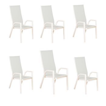 Pack 6 Sillones De Jardín, Con Textilene Reforzado , Aluminio Y Textilene, Color Blanco Envejecido, 112x65x56