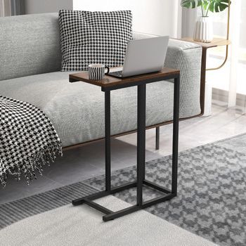 Mesa Auxiliar En Forma De C Para Sofá Y Cama Altura 64 Cm Mesa Lateral Con Estructura De Metal Para Salón Espacios Reducidos Marrón Cfw12717