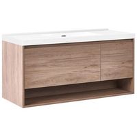 mueble de bano suspendido con lavabo frente de mdf 1 cajon 2 estantes 120 x 50 cm marron claro umayo