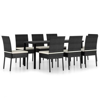Conjunto De Comedor De Jardín 9 Piezas Ratán Sintético Negro Vidaxl