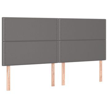 Cabecero Cama Mueble De Dormitorio Con Luces Led Cuero Sintético 180 X 5 X 118/128 Cm Gris M02_0002174