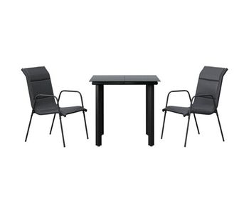 Juego de comedor para jardin 3 piezas acero y textilene negro