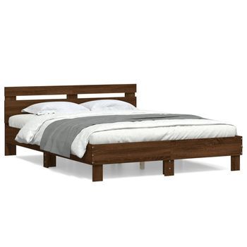Cama Matrimonial | Cama Para Adultos | Cama Con Cabecero Madera De Ingeniería Marrón Roble 140x200 Cm