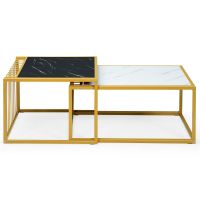 costway mesa de nido moderna mesita de cafe apilable con superficie impermeable en falso marmol facil de montar