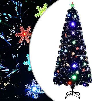 Árbol De Navidad Copos De Nieve Led Fibra Óptica Negro 210 Cm Vidaxl