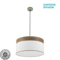 colgante cloe 2xe27 cueroblanca-madera oscura regx50x50 cm