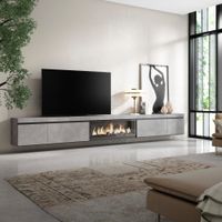 mueble tv efecto madera cemento 368x35x45cm chimenea efecto fuego