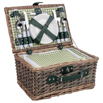 Cesta de picnic 4 servicios verde claro 40x28x19 cm