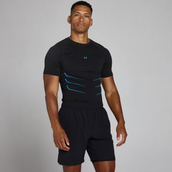 Camiseta sin costuras Lift de ajuste muscular - Negro lavado/Azul power - S