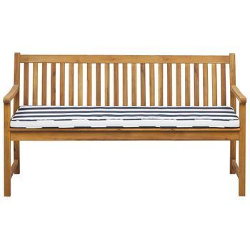 Banco De Jardín De Madera De Acacia Clara 160 Cm Listones Cojín Azul/blanco Para Exterior Estilo Rústico Vivara