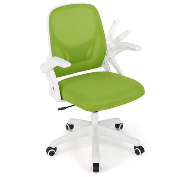 Costway Silla de Oficina Ergonómica con Soporte Lumbar Integrado Reposabrazos Abatibles Ruedas Universales Altura Ajustable Sillón de Estudio Verde