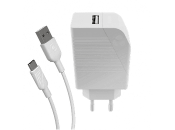 Cargador móvil - Muvit MCPAK0002, USB-A, USB-C, Carga rápida, 12W, 3A, Blanco