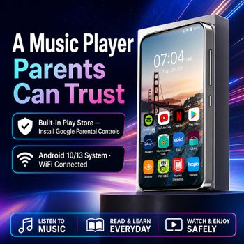 Reproductor MP3 Android para Niños con Google Play Store, Control Parental, Pantalla Táctil IPS de 4 Pulgadas, WiFi, Bluetooth, Sin SIM, 256 GB Expandible