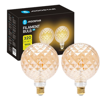 Aigostar - Bombilla LED E27 4W, Luz Cálida 1800K, 320 Lúmenes, Decorativa: Piña Facetada, Bombilla Vintage de Tipo Edison Con Filamento, Color ámbar, No regulable, Pack 2 Uds