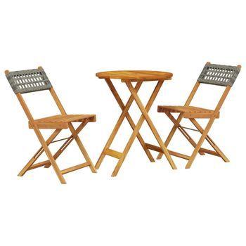 Juego De Bistro De 3 Piezas Ratán Pe Y Madera Maciza Gris Vidaxl