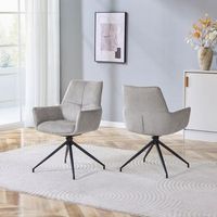 juego de 2 sillas de comedor giratorias 360 tela gris y patas metalicas negras