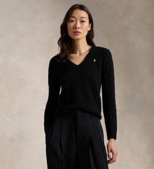 Polo Ralph Lauren para mujer. 211971866005 Jersey de cachemira y lana (L), Negro, Casual, Manga larga