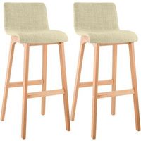 juego de 2 taburetes de bar hover asiento de tela patas de madera de haya natural crema 46x41x102 cm clp