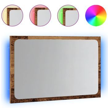 Espejo Decorativo | Espejo De Baño Con Luz Led Madera Envejecida 60x8,5x38 Cm