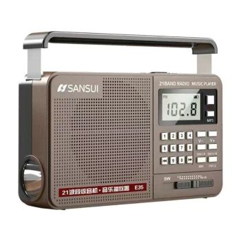 Altavoz digital retro portátil SANSUI E35 con radio HiFi Bass,reproductor de música,linterna LED,soporte de banda comple