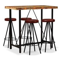 set muebles de bar 5 pzas madera maciza reciclada cuero genuino vidaxl