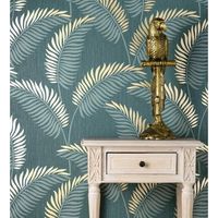 papel pintado vinilico lavable tropical de hojas en relieve y detalles metalizados - alan palmer 681289 de gaulan - rollo de 10 m x 053 m