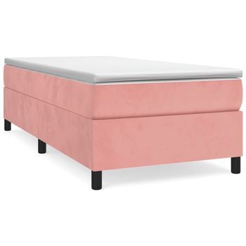 Cama Individual | Cama Para Adultos | Estructura De Cama Box Spring Terciopelo Rosa 80x200 Cm