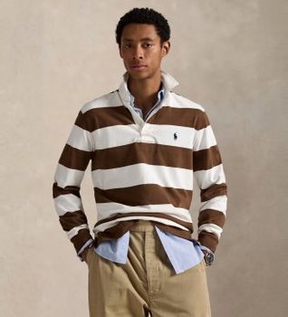 Polo Ralph Lauren para hombre. 710717116055 Camisa de rugby icónica marrón (S), Casual, Algodón, Manga larga