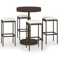 set de bar para jardin 5 uds  conjunto de mesa y sillas y cojines ratan sintetico marron