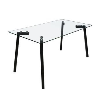Mesa Comedor De Cristal Estocolmo, De 140x80 Cm Con Patas Metálicas En Negro Mate.