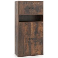 costway 111 cm libreria con 4 puertas organizador de almacenamiento moderno de 4 niveles con estantes ajustables gabinete de exhibicion marron